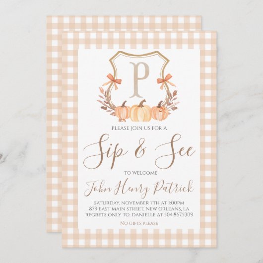 Invitation Chute Citrouille Crest Sip & Voir l'invitation (Devant / Derrière)
