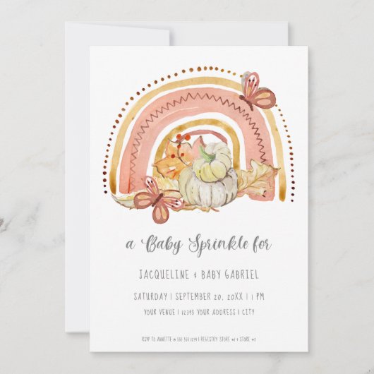 Invitation Chute Citrouille Foliage Arc-en-ciel Moustard Pêch (Devant)