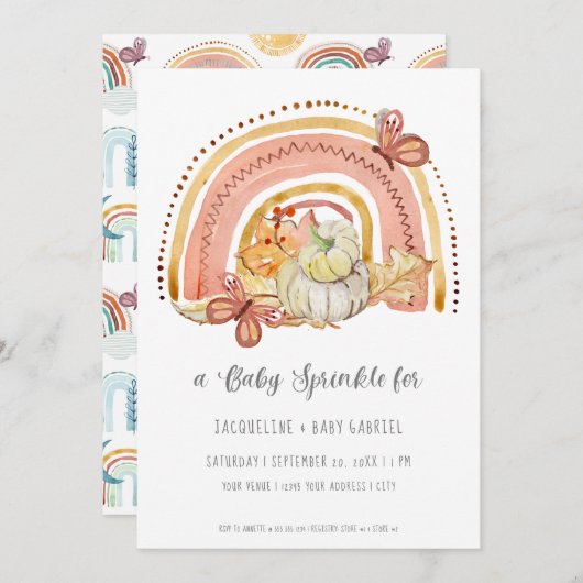 Invitation Chute Citrouille Foliage Arc-en-ciel Moustard Pêch (Devant / Derrière)