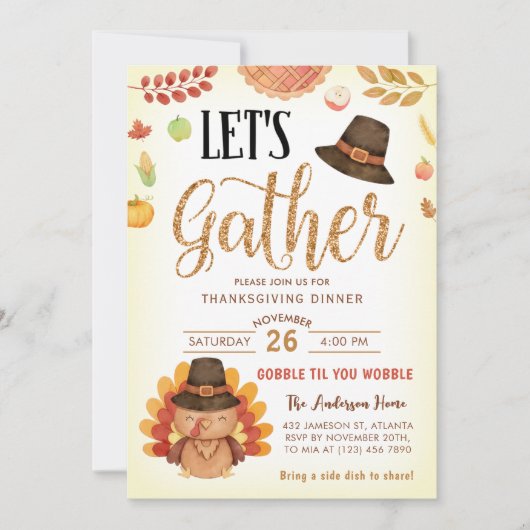 Invitation Chute Citrouille Gobble Thanksgiving Dîner Turquie (Devant)