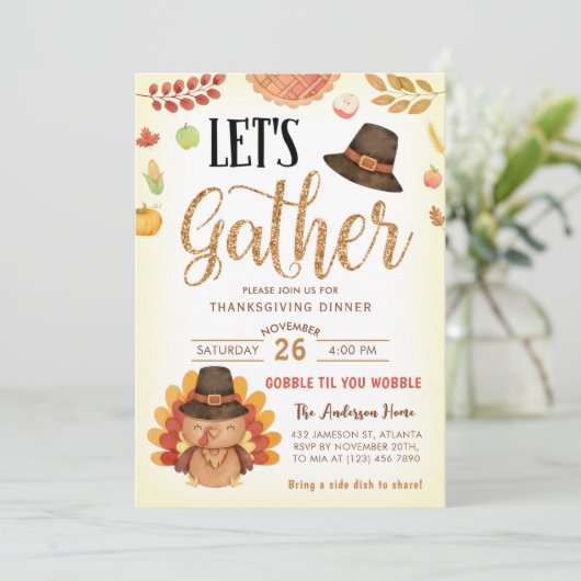 Invitation Chute Citrouille Gobble Thanksgiving Dîner Turquie (Debout devant)