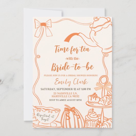 Invitation Chute Citrouille Orange Scribble main tiré après (Devant)