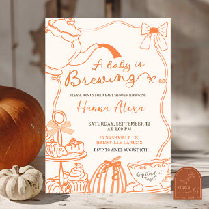 Invitation Chute Citrouille Orange Scribble Main Tirée Thé Do