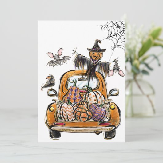 Invitation Chute Citrouille Patuck avec chauve-souris épouvan (Debout devant)