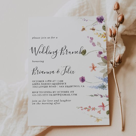 Invitation Chute classique Colorful Wild Floral Mariage Brunc