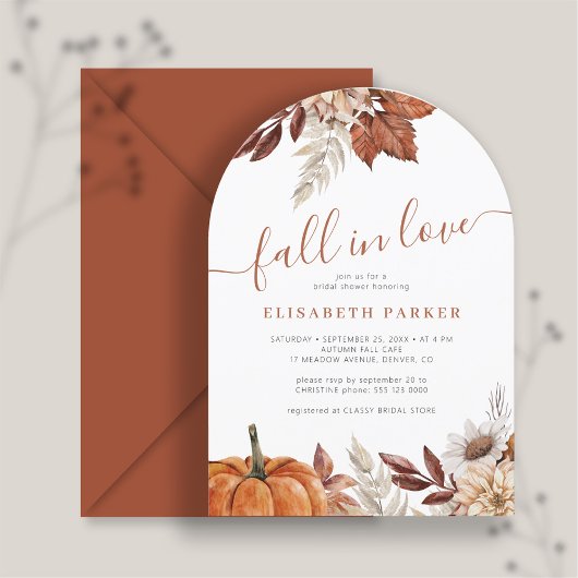 Invitation Chute d'amour automne citrouille fleuri nuptiale