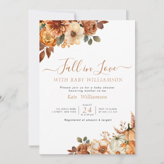 Invitation Chute d'amour baby shower à fleurs rustiques invit (Devant)