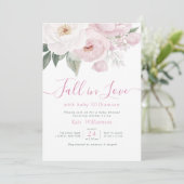 Invitation Chute d'amour baby shower rose fleuri (Debout devant)