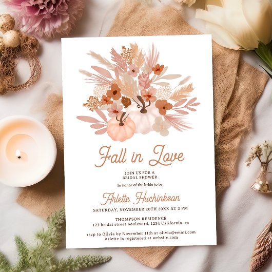 Invitation Chute d'amour beige floral boho chic douche nuptia