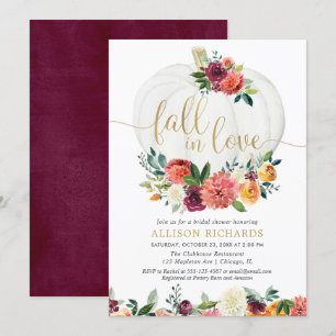 Invitation Chute d'amour bordeaux or floral blanc citrouille