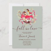 Invitation Chute d'amour champignons vert rustique mariage ph (Devant)