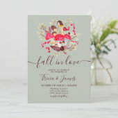 Invitation Chute d'amour champignons vert rustique mariage ph (Debout devant)