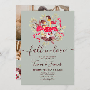 Invitation Chute d'amour champignons vert rustique mariage ph