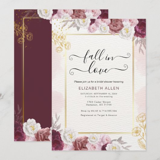 Invitation Chute d'amour Chute Fête des mariées de Bourgogne (Devant / Derrière)