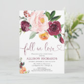 Invitation Chute d'amour chute floral bordeaux douche nuptial (Debout devant)