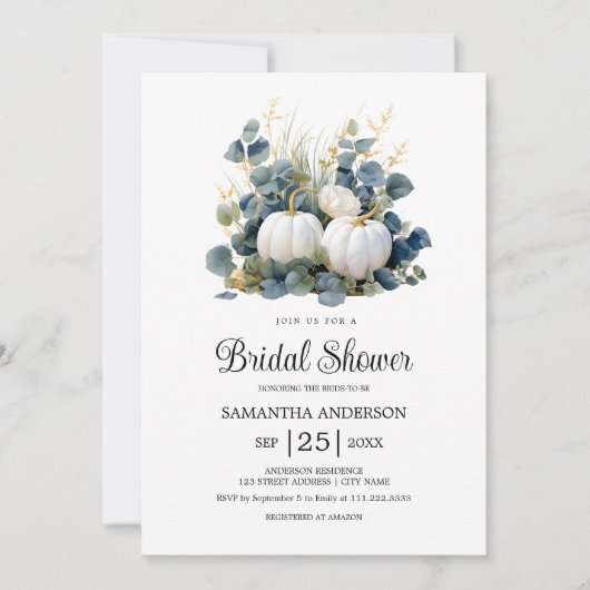 Invitation Chute d'amour citrouille blanc Fête des mariées d' (Devant)