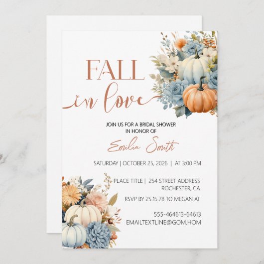 Invitation Chute d'amour citrouille fleurie douche nuptiale (Devant / Derrière)