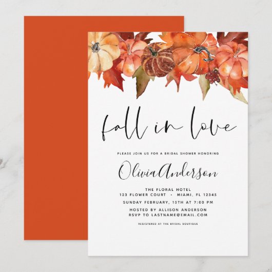 Invitation Chute d'amour Fête des mariées Citrouilles brûlés (Devant / Derrière)