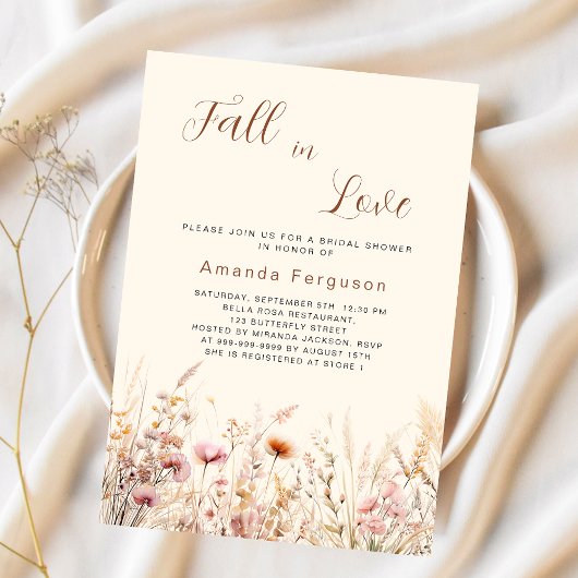 Invitation Chute d'amour Fête des mariées fleur sauvage beige