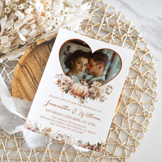 Invitation Chute d'amour Floral Citrouille Écouter Mariage ph