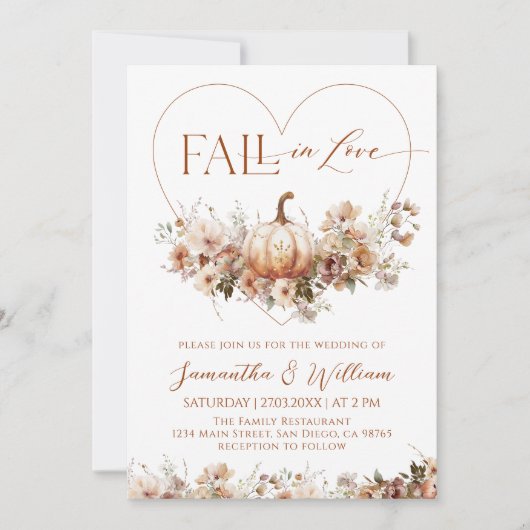 Invitation Chute d'amour Floral Citrouille Écouter Mariage ph (Devant)