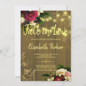 Invitation Chute d'amour lumières dorées douche nuptiale fleu (Devant)