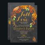 Invitation Chute d'amour or feuille Chalkboard nuptiale douch<br><div class="desc">Chic rustique chute dans l'amour nuptiale douche / couple douche modèle avec aquarelle rouillé feuille d'automne germe sur le gris foncé tableau arrière - plan. Remplissez vos informations dans les zones, Vous pouvez choisir de le customiser en changeant encore les polices et les couleurs du lettrage. — L'invitation est appropriée...</div>