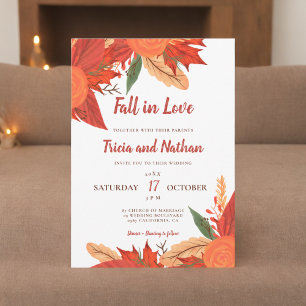 Invitation Chute d'amour orange rouge typographie mariage
