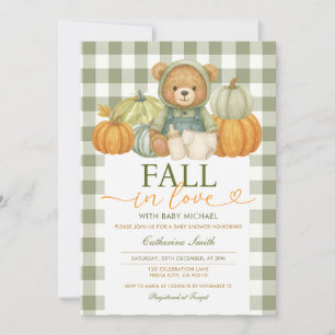 Invitation Chute d'amour Ours Citrouille Baby shower En vichy