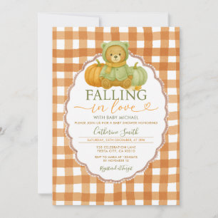 Invitation Chute d'amour Ours Citrouille Baby shower En vichy