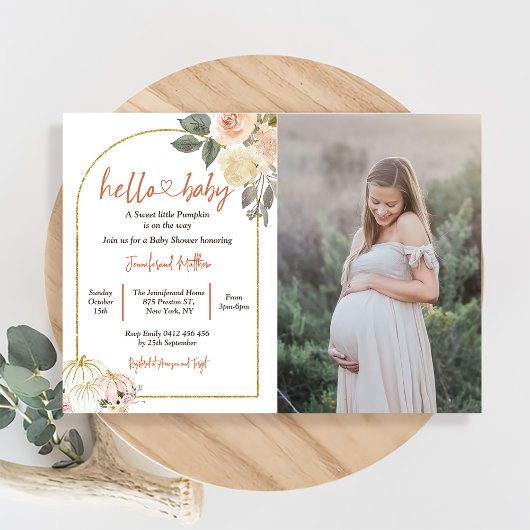 Invitation Chute dans l'amour Baby shower Fleurs de rouille C