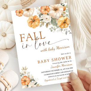 Invitation Chute dans l'amour Citrouille Baby shower genre ne