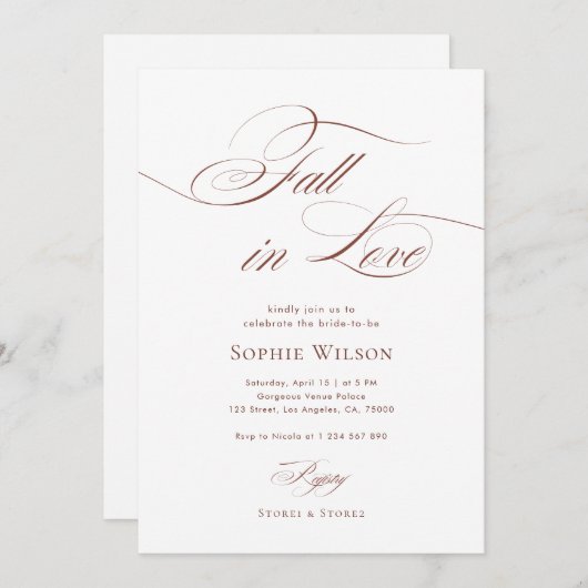 Invitation Chute dans l'amour Fête des mariées de script soph (Devant / Derrière)