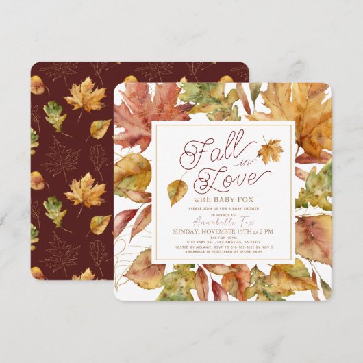 Invitation Chute dans l'amour Feuilles d'automne Baby shower (Devant / Derrière)