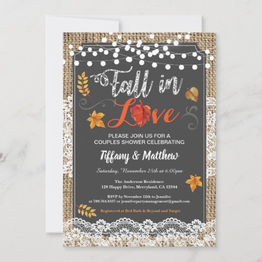 Invitation Chute dans le tableau rustique de douche de (Devant)