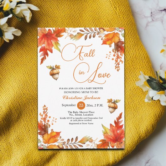 Invitation Chute dans Love Boho Baby shower Floral