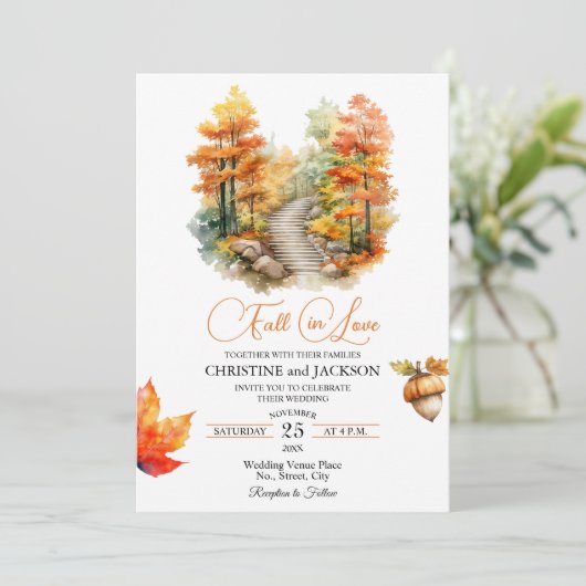Invitation Chute dans Love Forest à l'automne Mariage élégant (Debout devant)