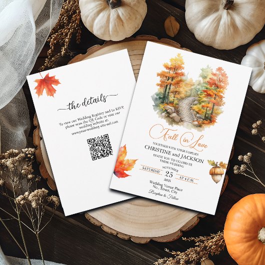 Invitation Chute dans Love Forest à l'automne QR Code Mariage