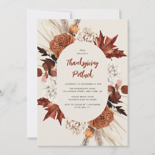Invitation chute d'aquarelle laisse grâces potluck (Devant)