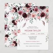 Invitation Chute de l'aquarelle Bourgogne Fête des mariées Ro (Devant / Derrière)