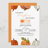 Invitation Chute de notre petit citrouille jumeau à un annive (Devant / Derrière)