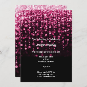 INVITATION CHUTE D'EAU DE DIAMANT ROSE NOIR 2 ANNIVERSAIRE