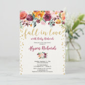 Invitation Chute d'or Bourgogne amour baby shower floral (Debout devant)