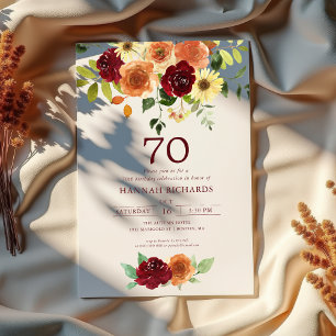 Invitation Chute élégante Automne Floral 70e anniversaire