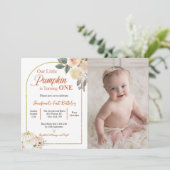 Invitation Chute en amour 1er anniversaire Citrouille des fle (Debout devant)