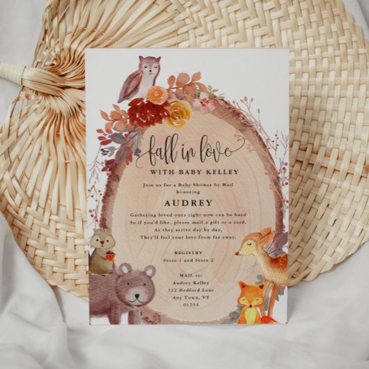 Invitation Chute en amour Animaux des bois, Baby shower par c