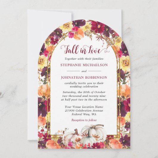 Invitation Chute en amour Automne Floral Arch Mariage (Devant)