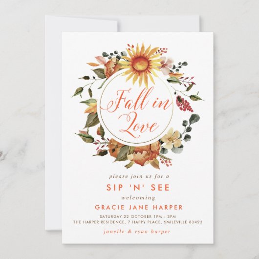 Invitation Chute en amour Automne Wreath Sip & See (Devant)