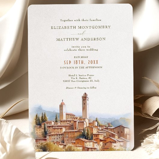 Invitation Chute en amour avec San Gimignano Italie Mariage
