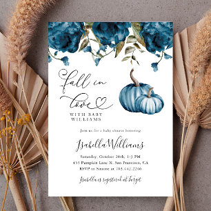 Invitation Chute en amour Baby shower floral bleu